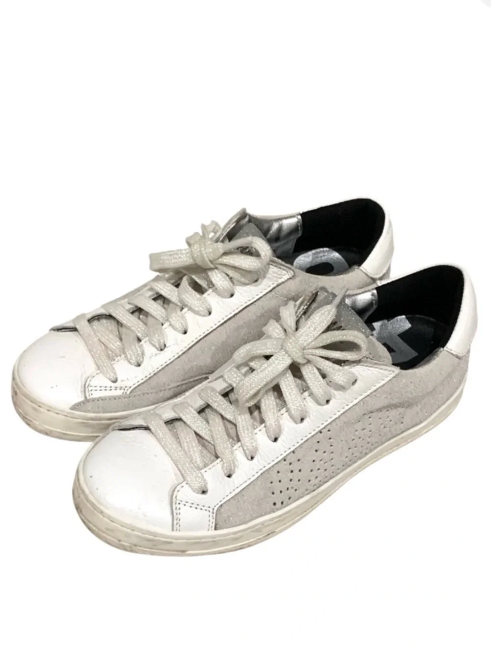 P448 John W Sneakers Softy White Glitter Laces Low-Top Shoes 38 US 7.5 8